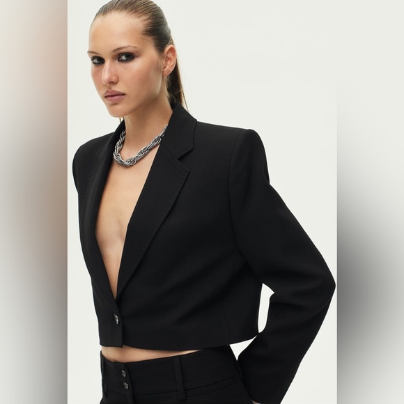 ZARA ZW Collection Black Cropped Blazer Suit Set - Picture 2 of 16